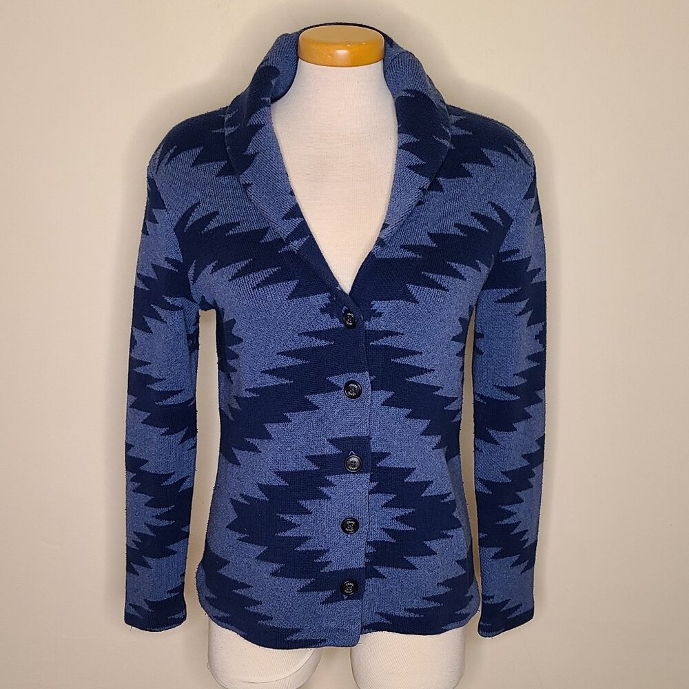 CHAPS Aztec Print Knit Button Long-Sleeve Cardigan - M